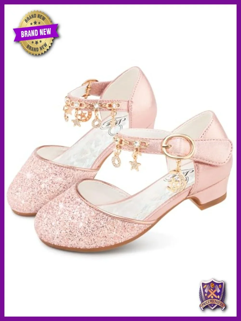 Girls Sequins Dress Sandals Princess Heels Flower Wedding Party Shoes with Star